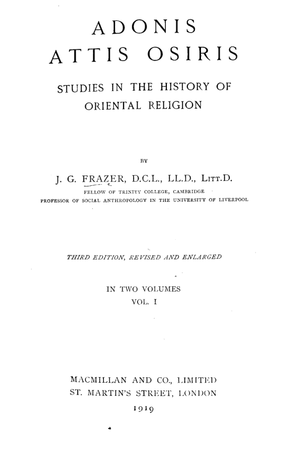 Adonis Attis Osiris Vol I - J Frazer cover