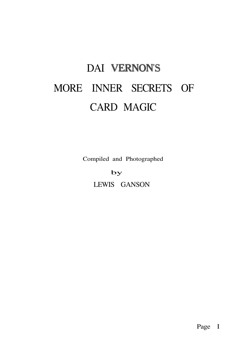 Dai Vernon - More Inner Secrets of Card Magic cover
