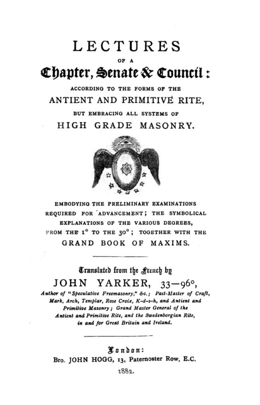 Lectures Of A Chapter Senate & Council - J Yarker cover