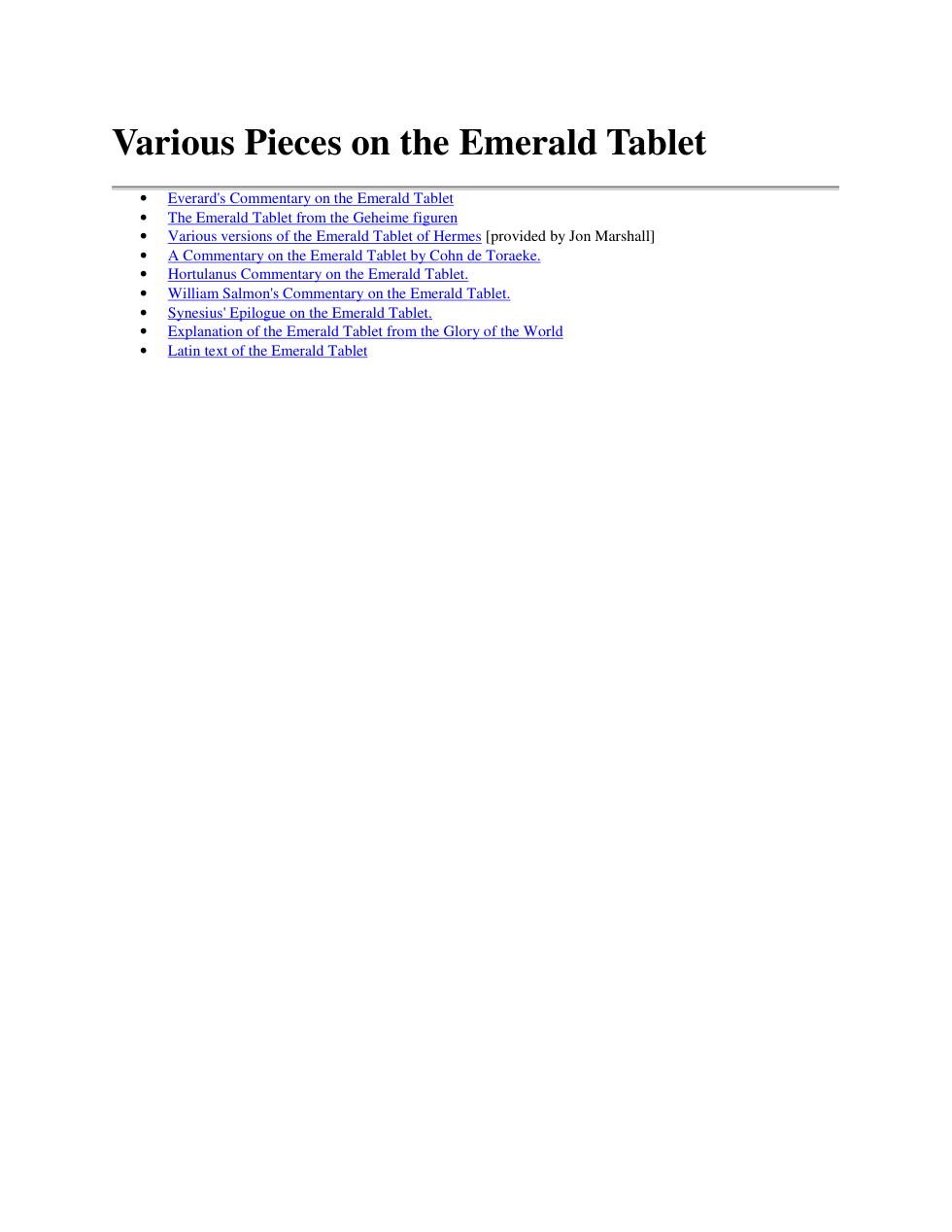 Various Pieces on the Emerald Tablet cover