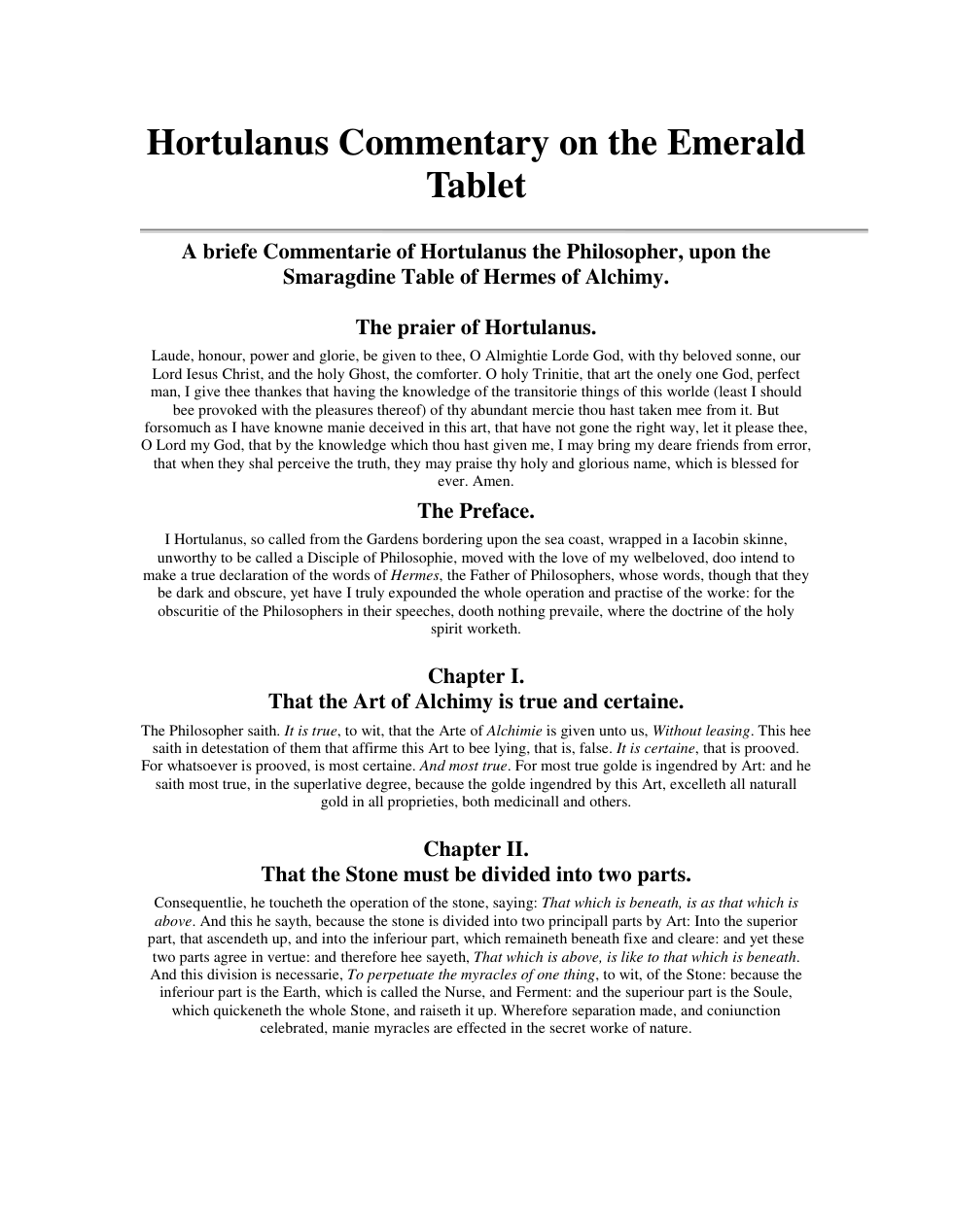 Hortulanus Commentary on the Emerald Tablet cover