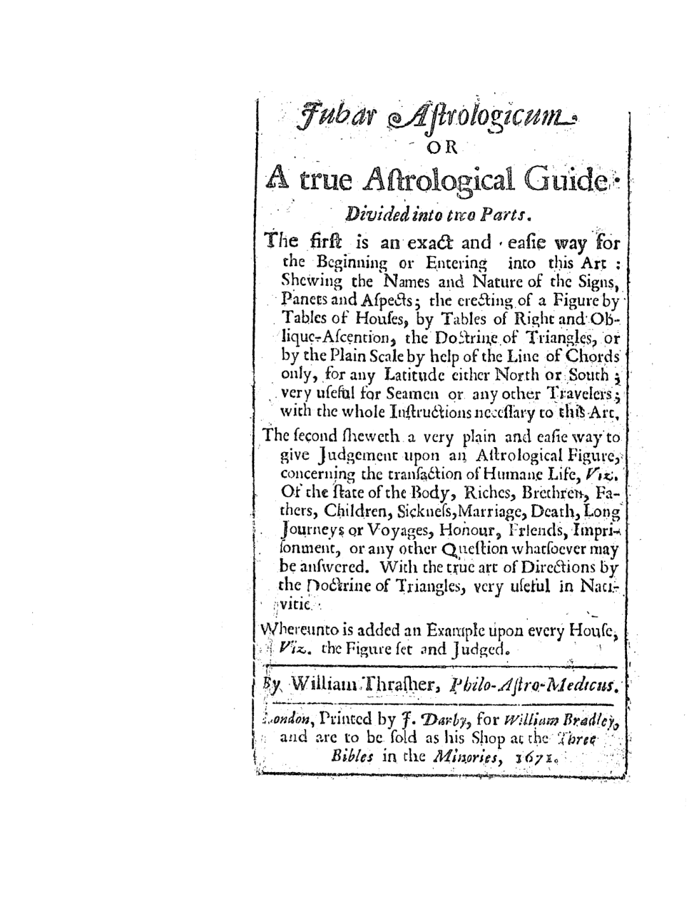 Thrasher, William - 1671 - Jubar Astrologicum cover