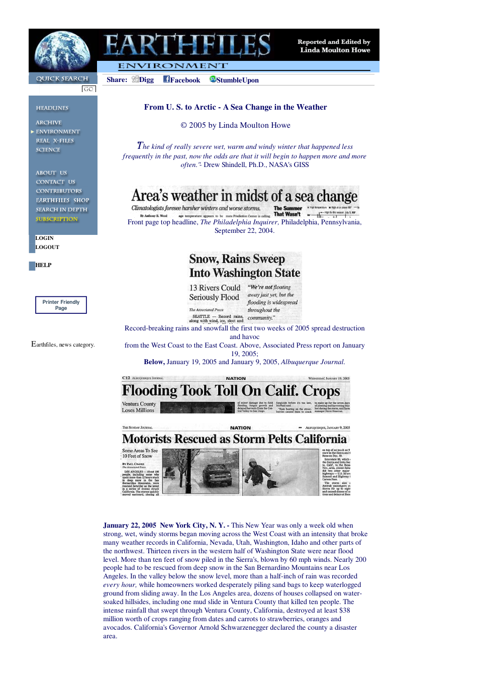 01 22 2005 From U. S. to Arctic - A Sea Change in the Weather cover