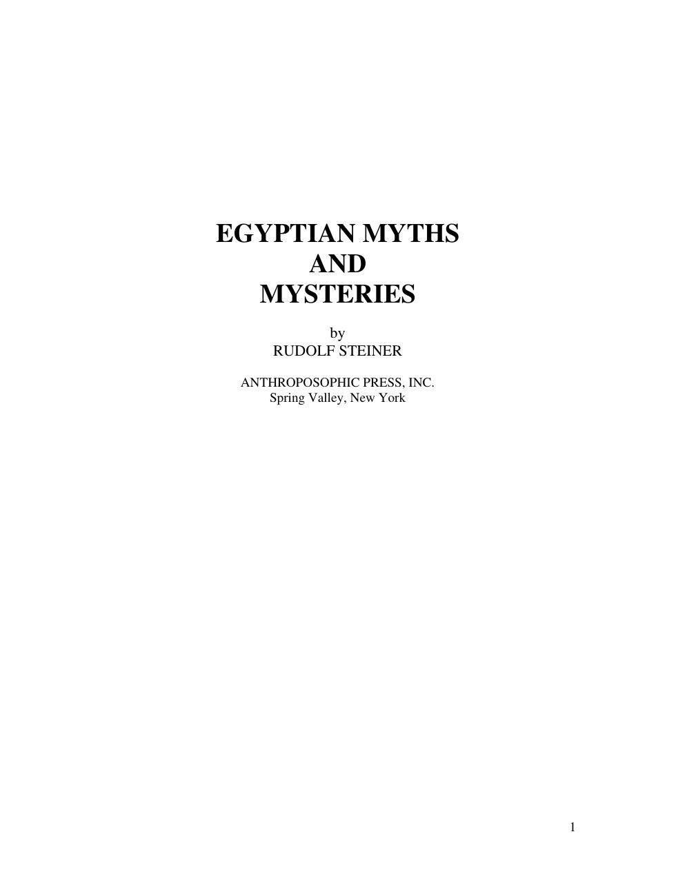 Rudolf Steiner - Egyptian Myths And Mysteries cover