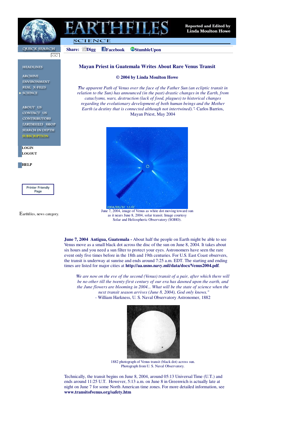 06 07 2004 Mayan Priest in Guatemala Writes About Rare Venus Transit cover