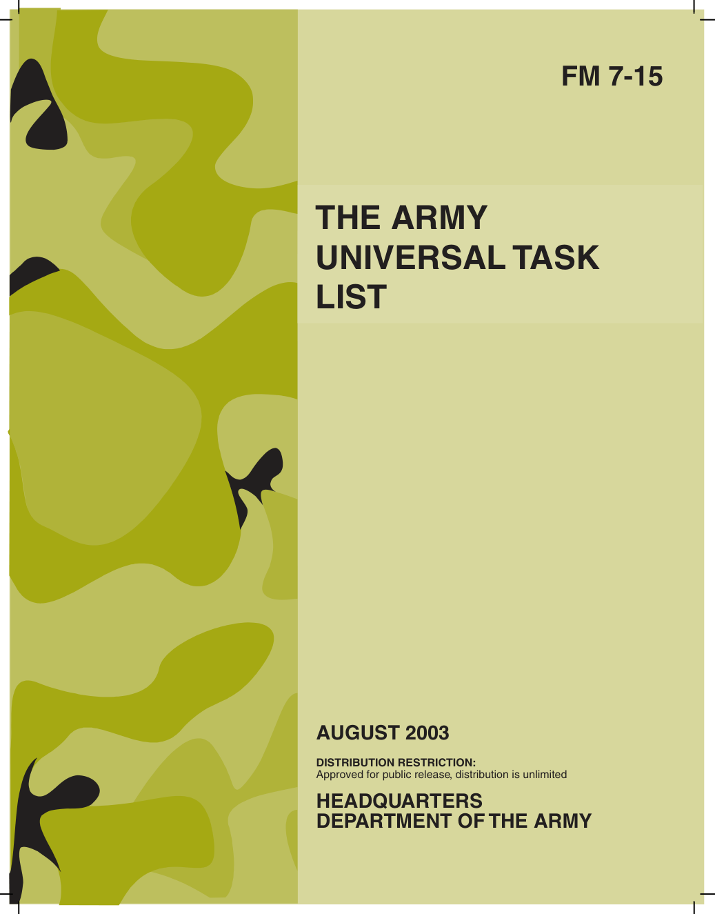 ARMY The Army Universal Task List 2003 450 pages cover