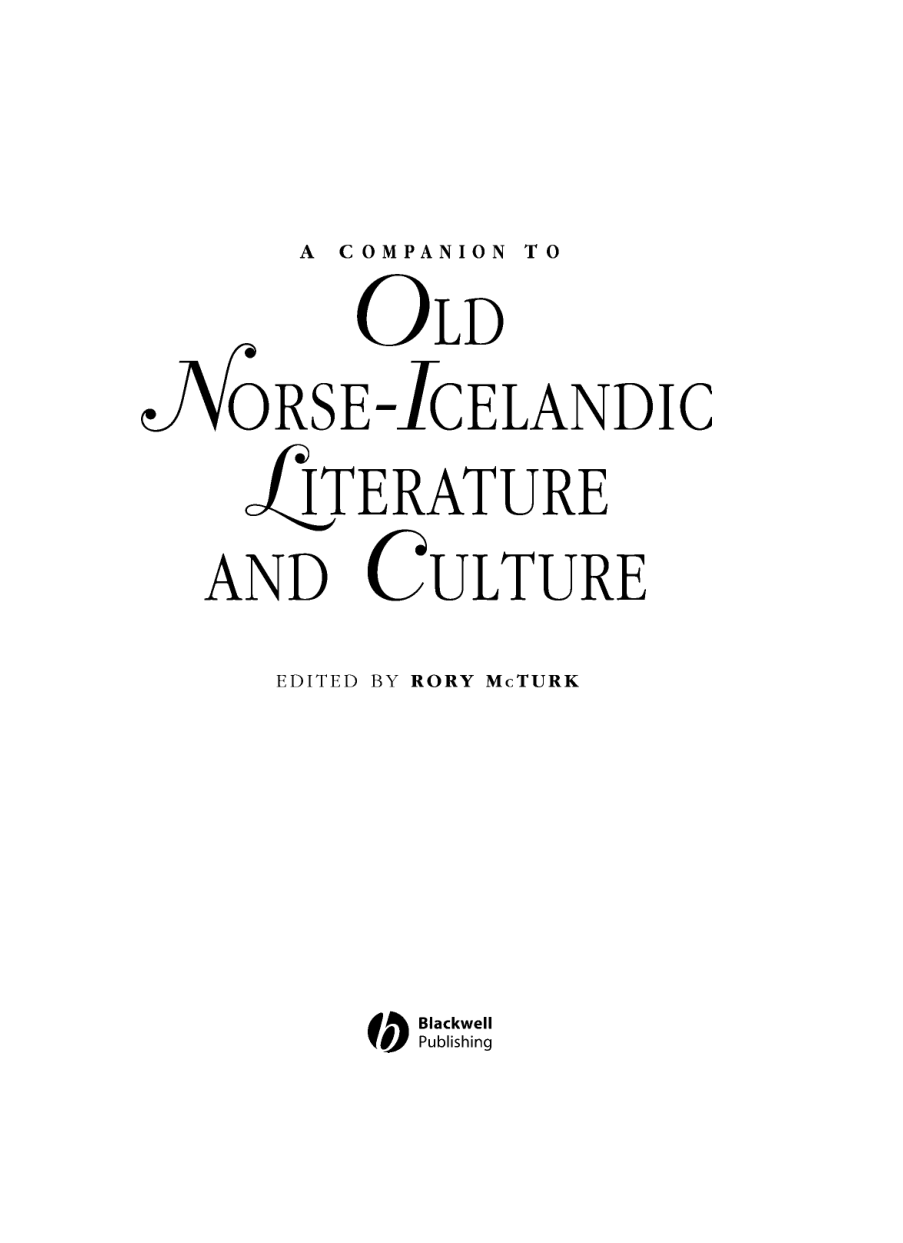 Rory McTurk - A Companion to Old Norse-Icelandic Literature and Culture (Blackwell Companions to Literature and Culture, Book 30) [Retail] cover