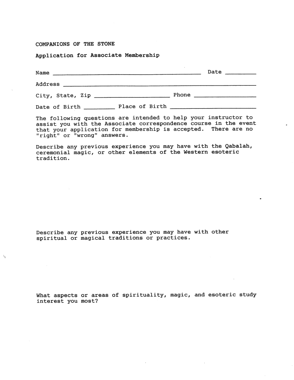 CotS Application for Associate Membership cover