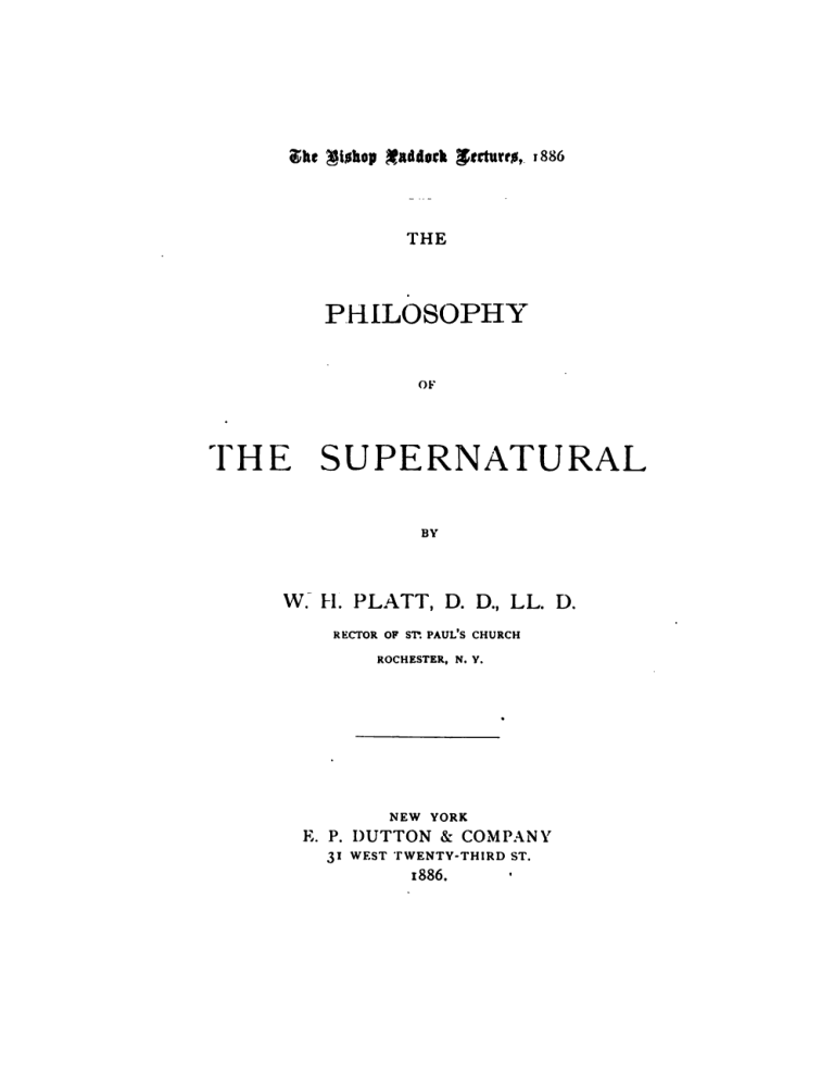 The Philosophy of the Supernatural - W H Platt cover