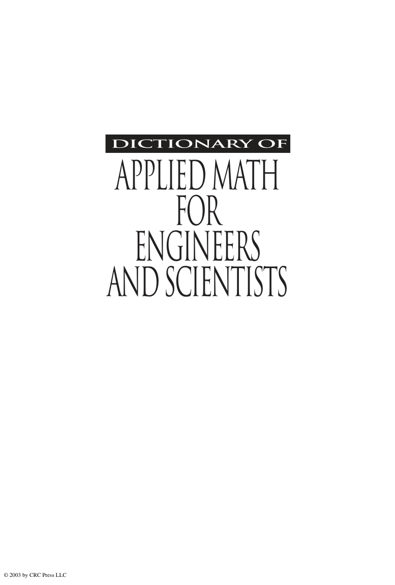 Dictionary of Applied Math for Engineers and Scientists cover