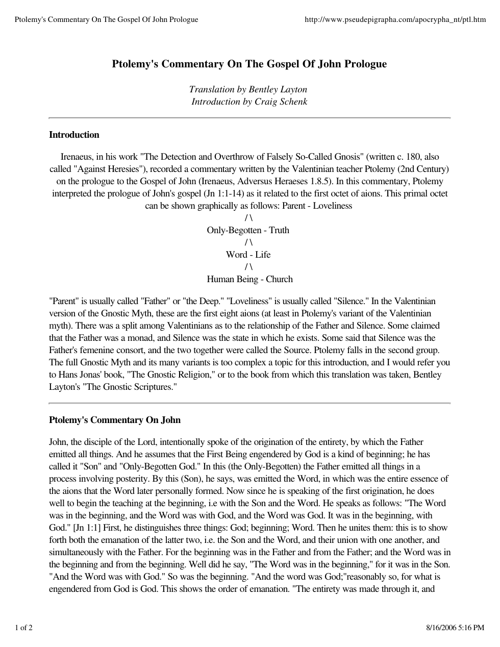 Ptolemy's Commentary On The Gospel Of John Prologue cover