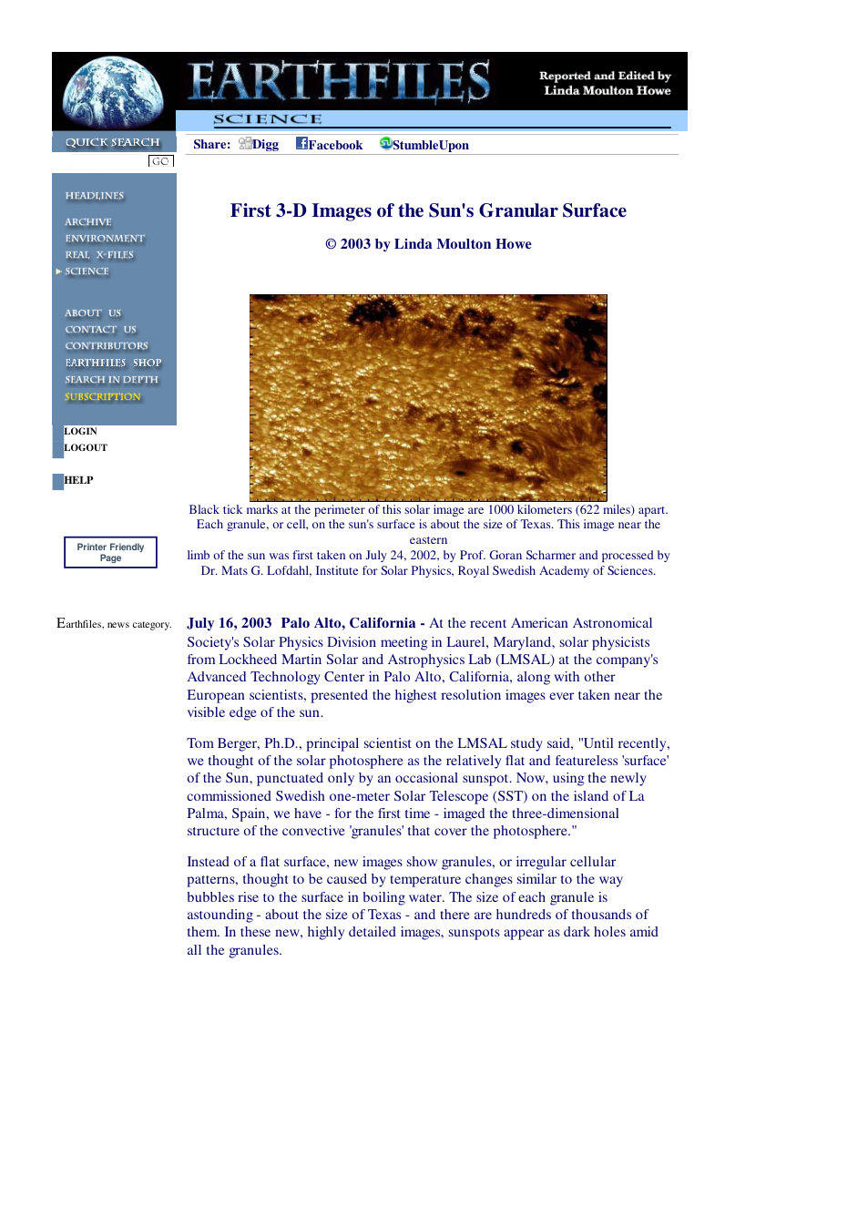 07 16 2003 First 3-D Images of the Sun's Granular Surface cover
