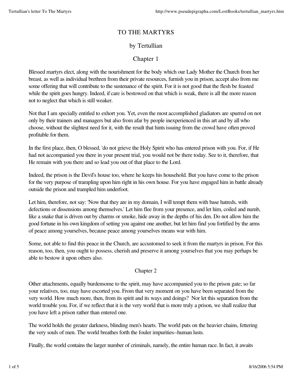 Tertullian's letter To The Martyrs cover