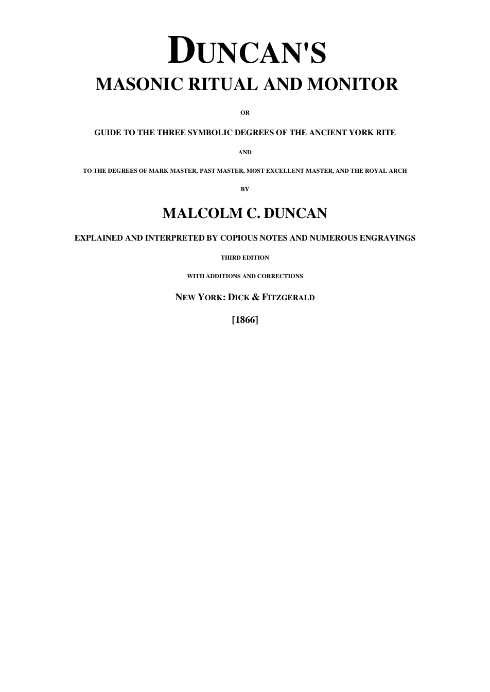 Duncan's Masonic Ritual & Monitor - M C Duncan cover