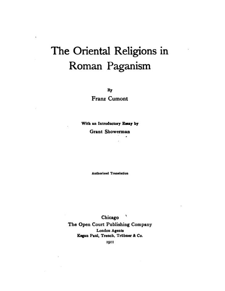 The Oriental Religions in Roman Paganism - F Cumont cover