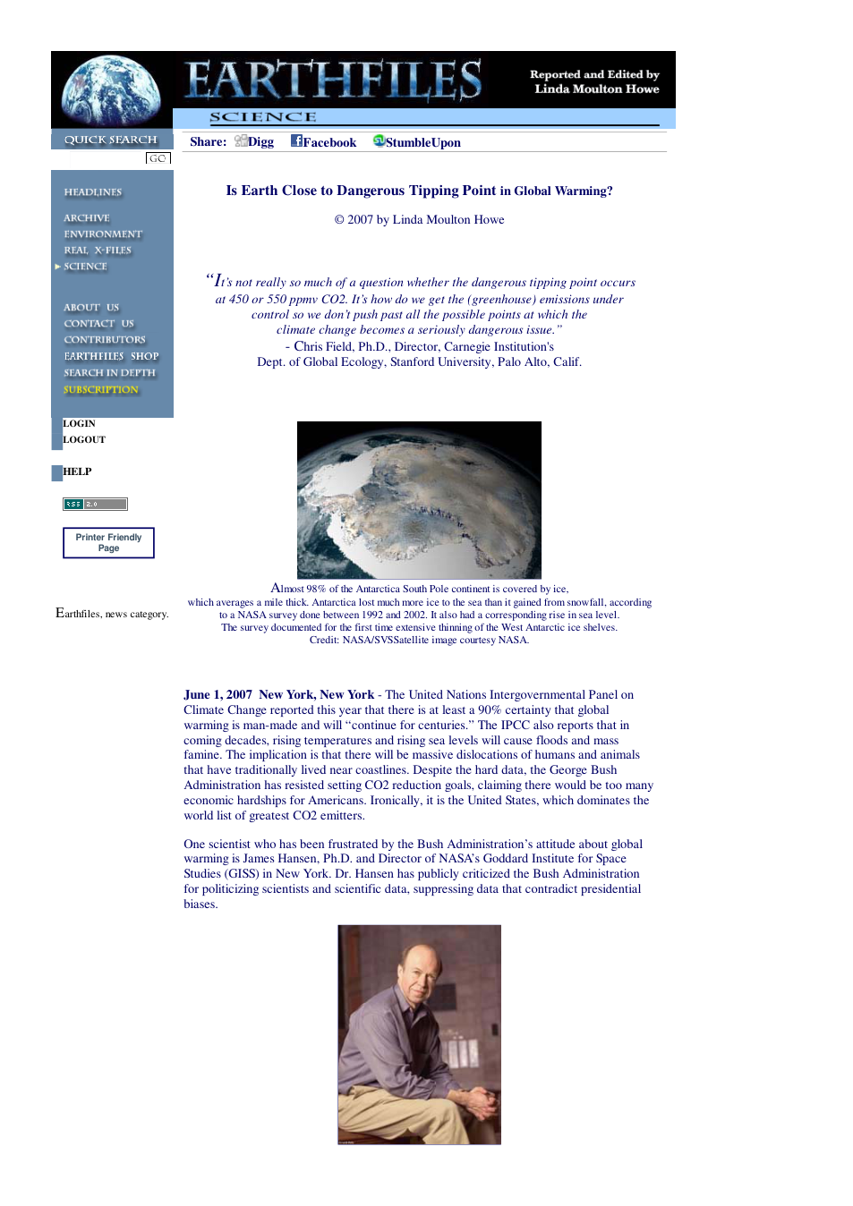06 01 2007 Is Earth Close to Dangerous Tipping Point in Global Warming cover