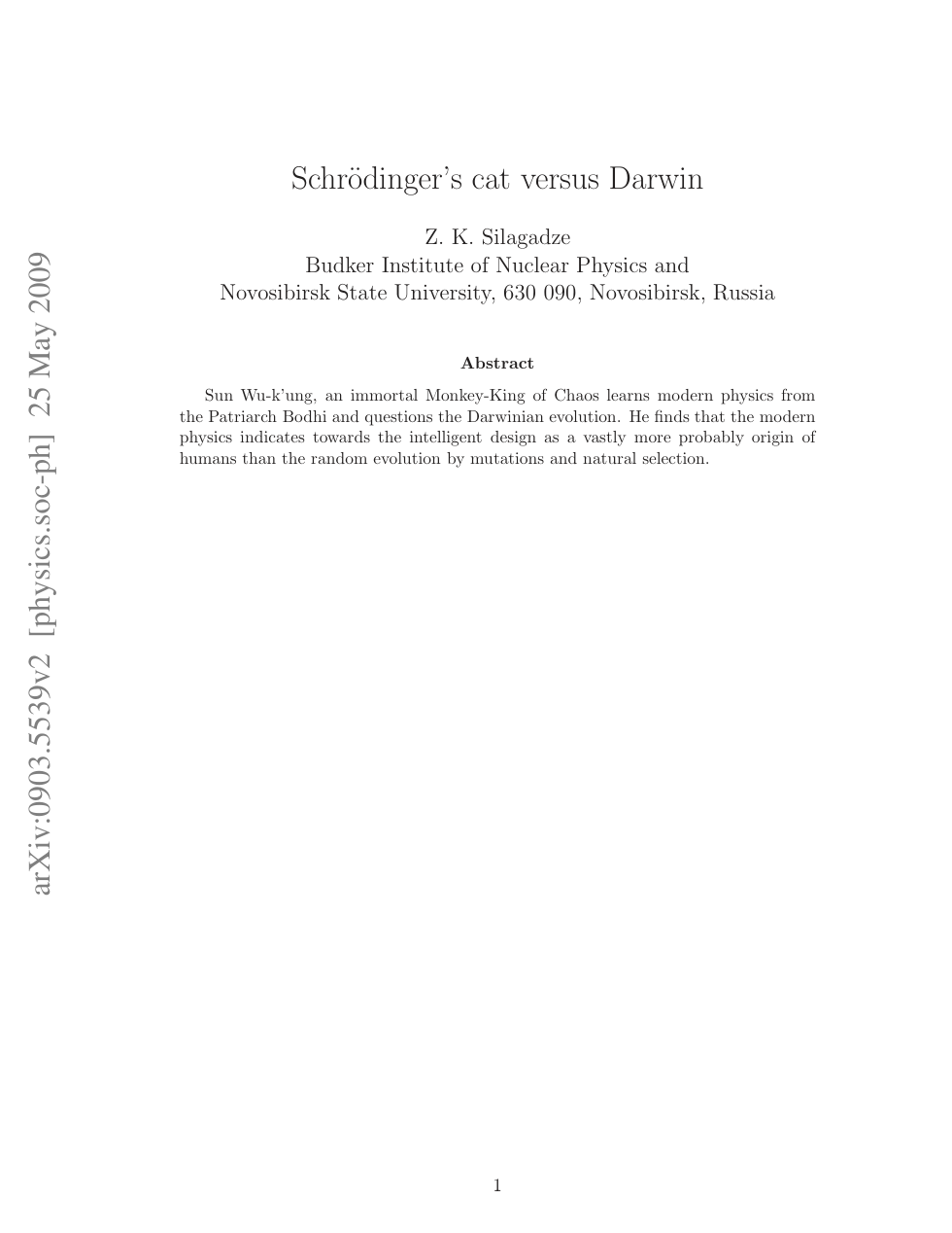 Silagadze - Schrodinger's Cat versus Darwin (2009) cover