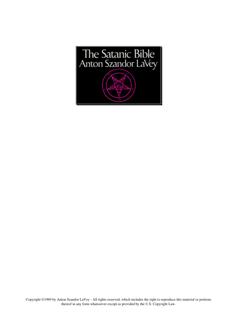 Anton Lavey - The Satanic Bible cover