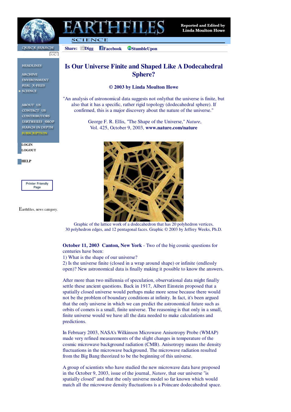 10 11 2003 Is Our Universe Finite and Shaped Like A Dodecahedron cover