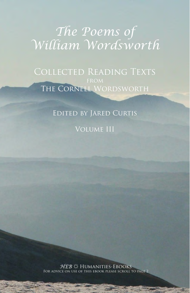 The Poems of William Wordsworth, Collected Reading Texts from The Cornell Wordsworth Series, Volume III cover