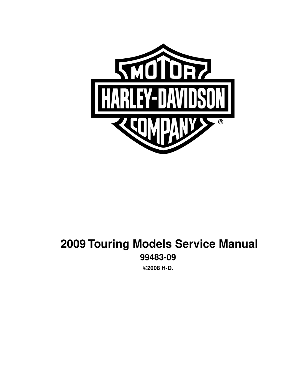 2009 Harley Davidson Touring Models Service Manual cover