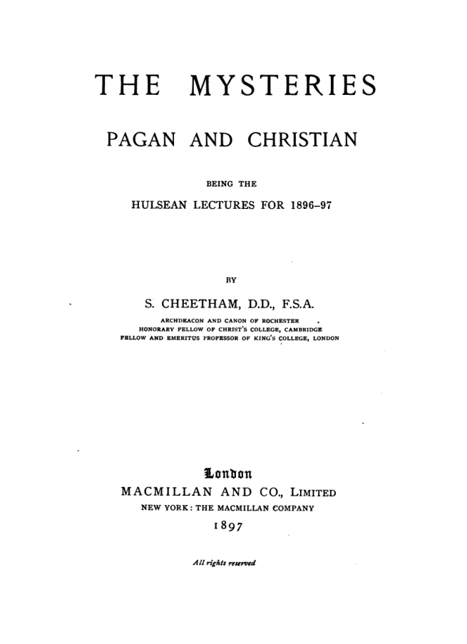 The Mysteries Pagan & Christian - S Cheetham cover