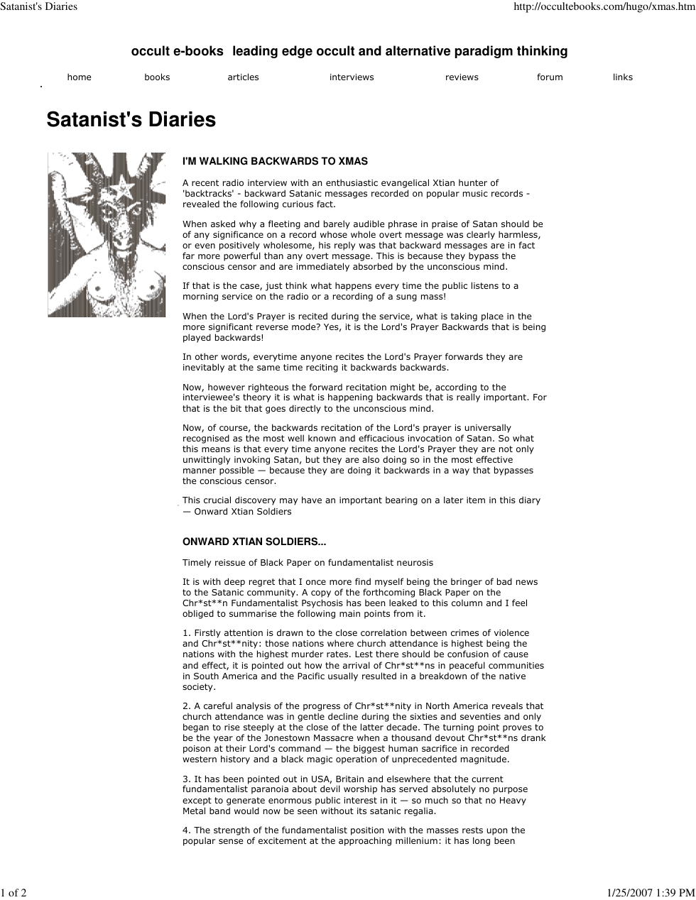 Satanist's Diaries - I'm Walking Backwards to Xmas cover