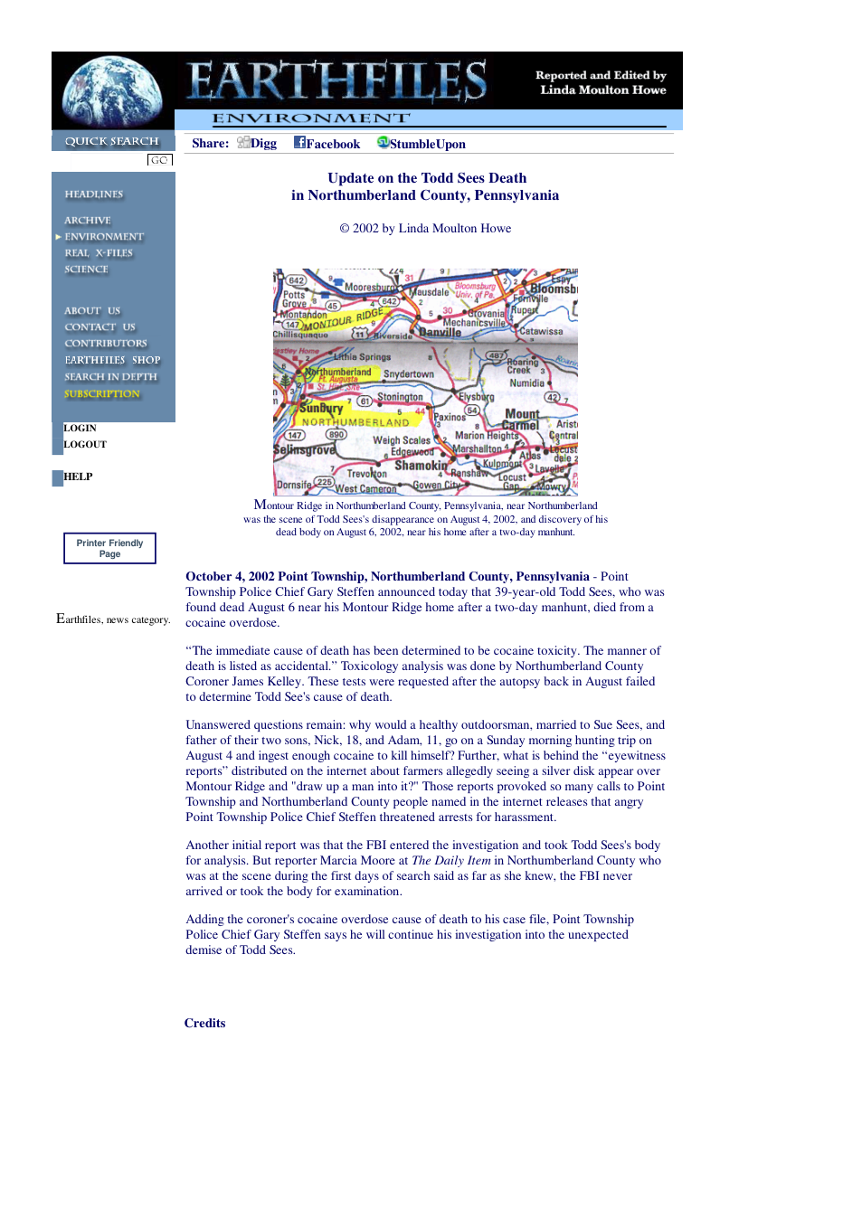 10 05 2002 Update on the Todd Sees Death in Northumberland County, Pennsylvania cover
