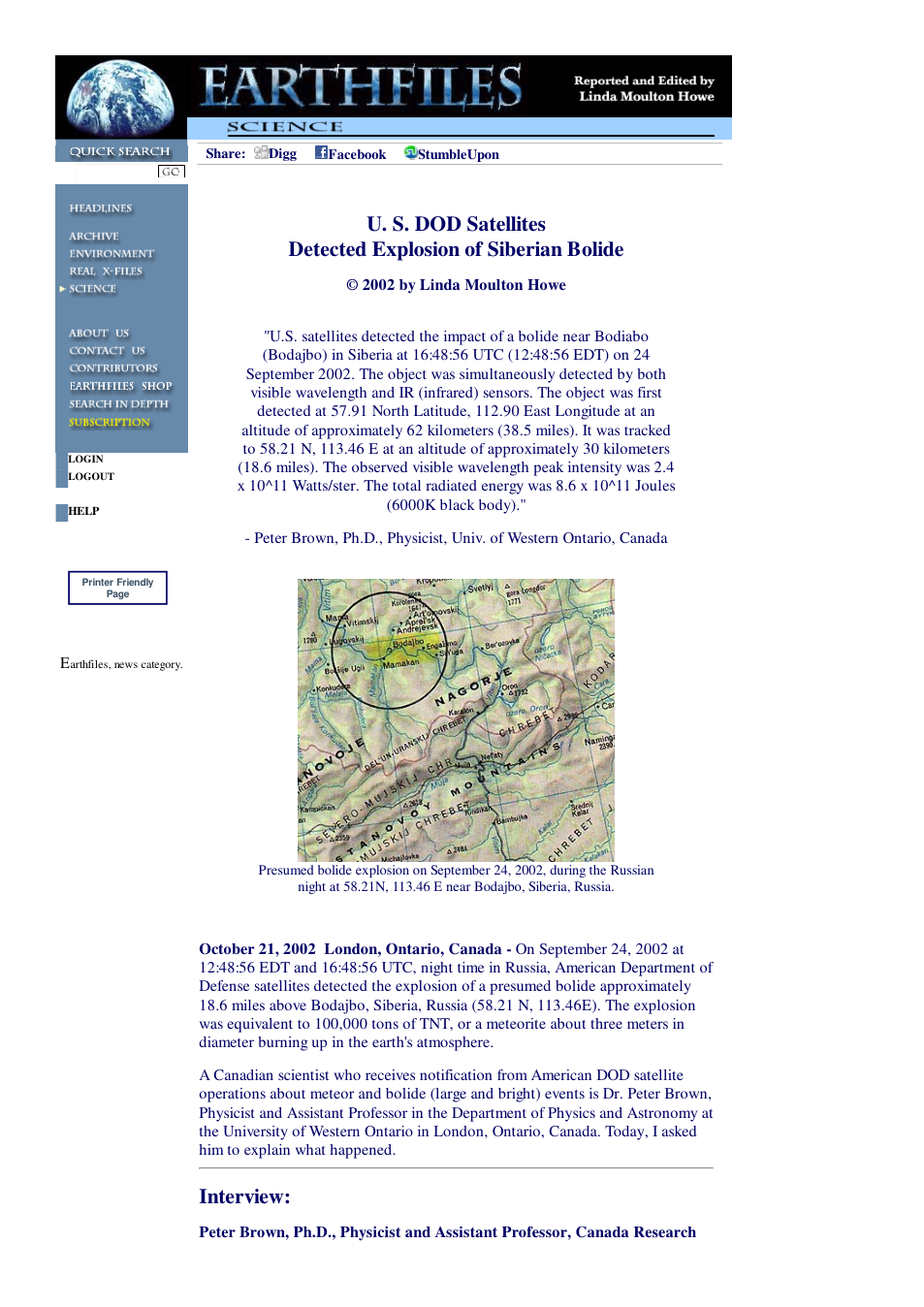 10 22 2002 U. S. DOD Satellites Detected Explosion of Siberian Bolide cover
