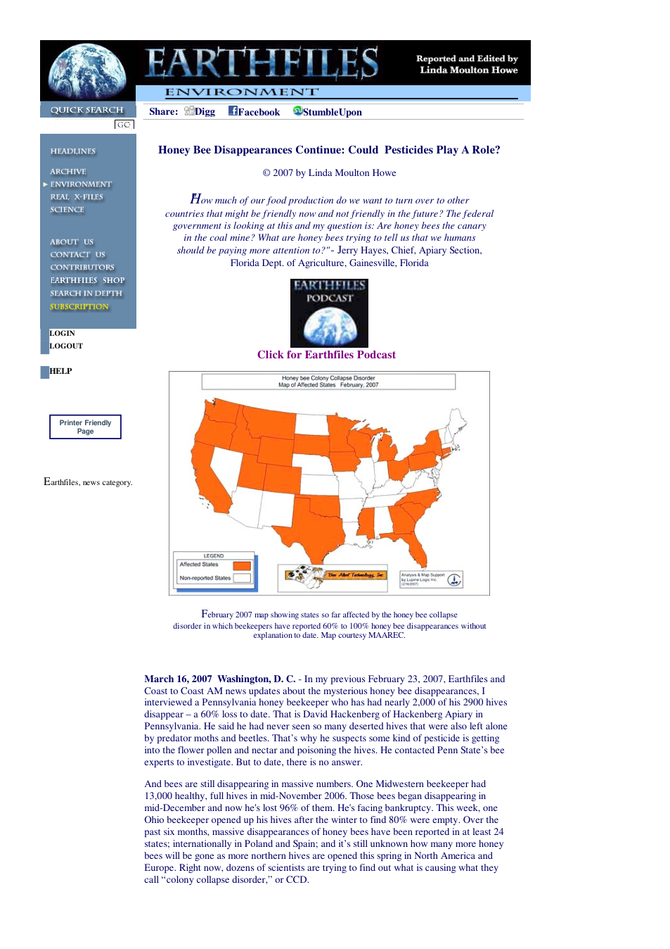 03 17 2007 Honey Bee Disappearances Continue Could Pesticides Play A Role cover