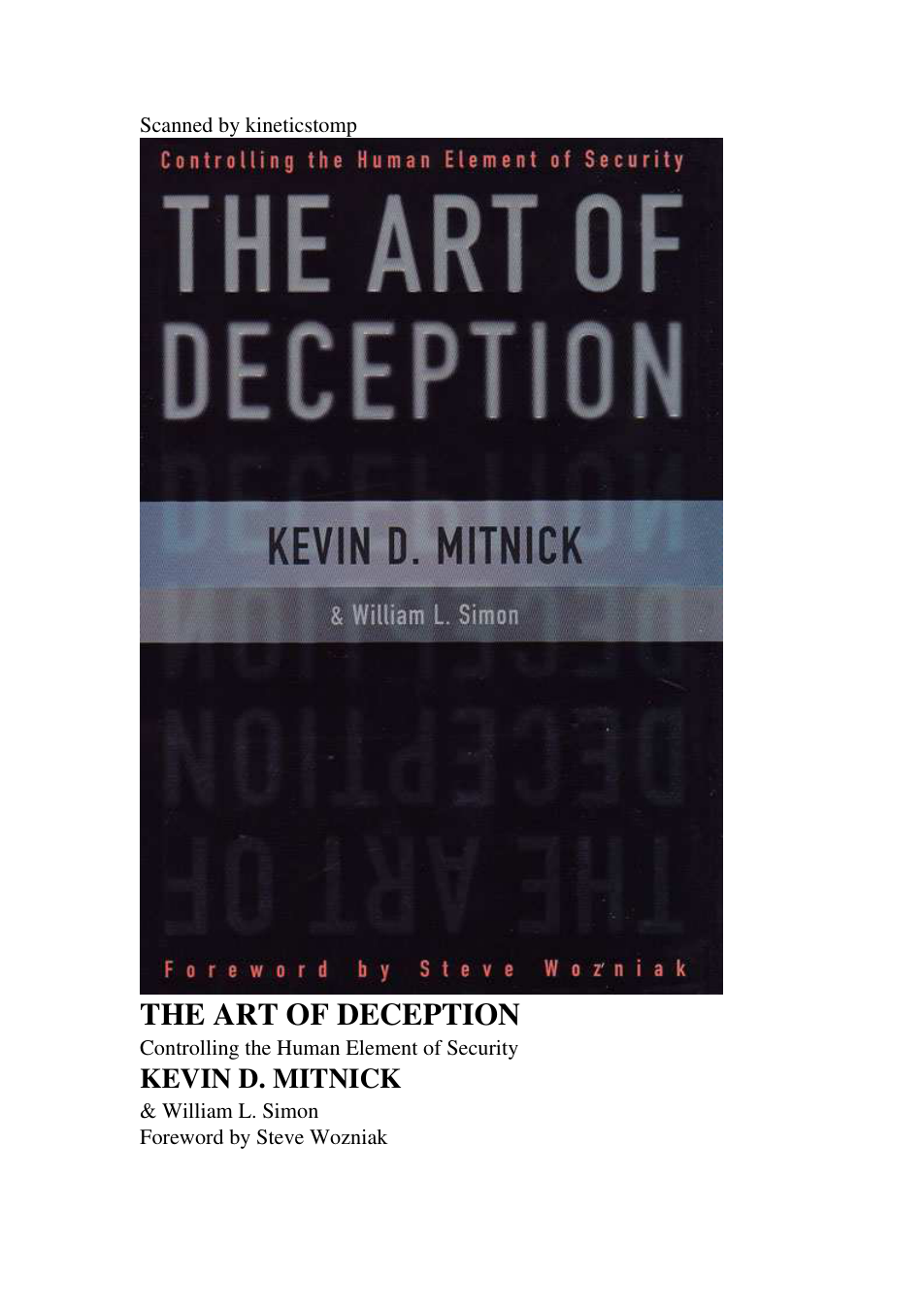 Mitnick, Kevin - The Art of Deception, Controlling the Human Element of Security (2003) cover