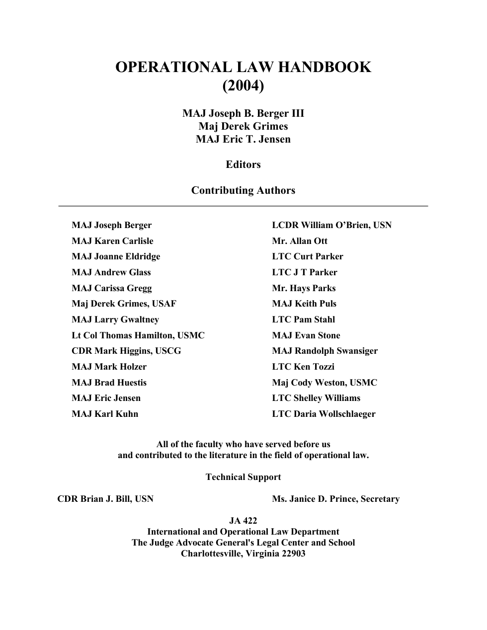 Operational Law Handbook 2004 563 pages cover