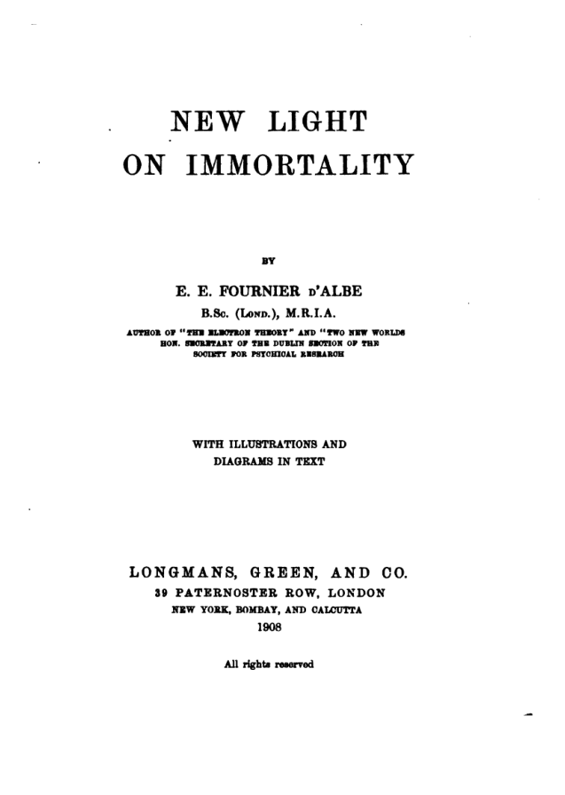 New Light On Immortality - E E Fournier D'Albe cover