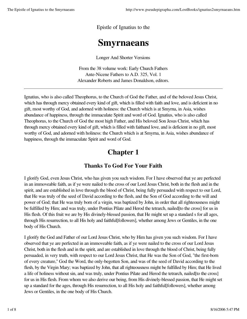 Epistle of Ignatius to the Smyrnaeans cover