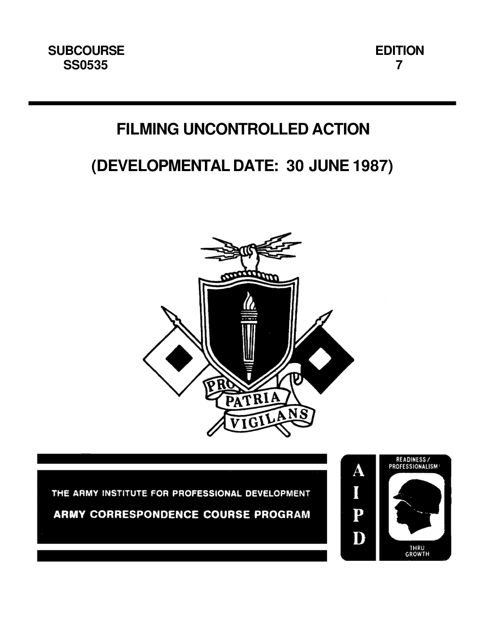 ARMY TV-Filming Uncontrolled Action 1987 38 pages cover