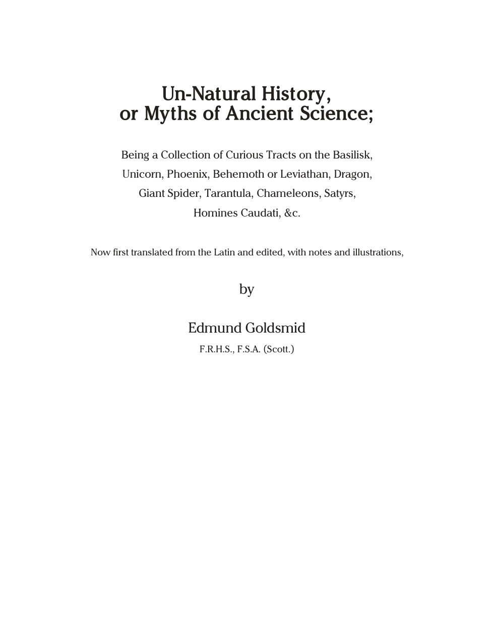 Un-Natural History, Or Myths Of Ancient Science cover