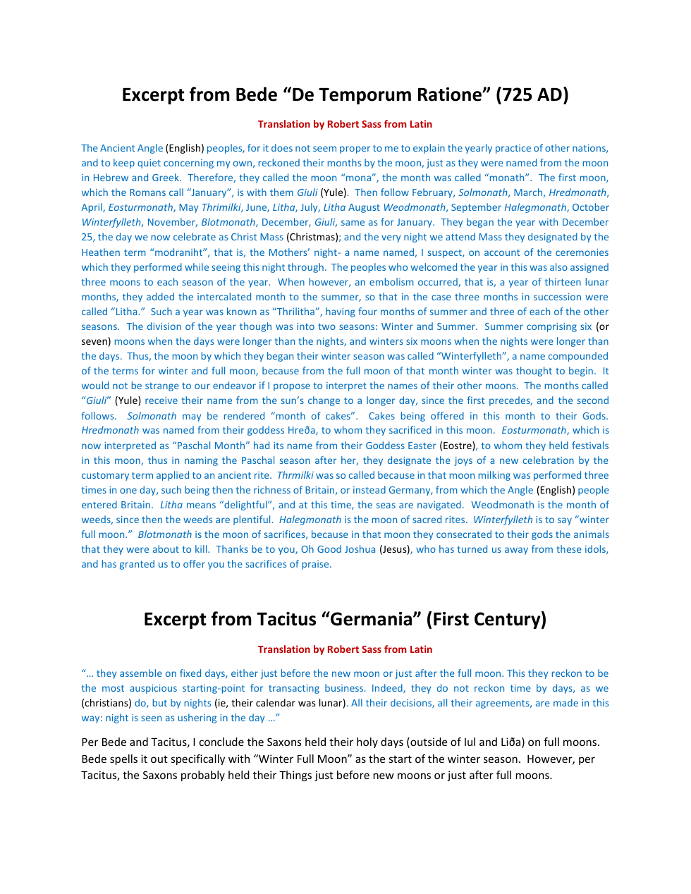 Robert Sass (Trans) - 2 Historical Heathen Calendars cover