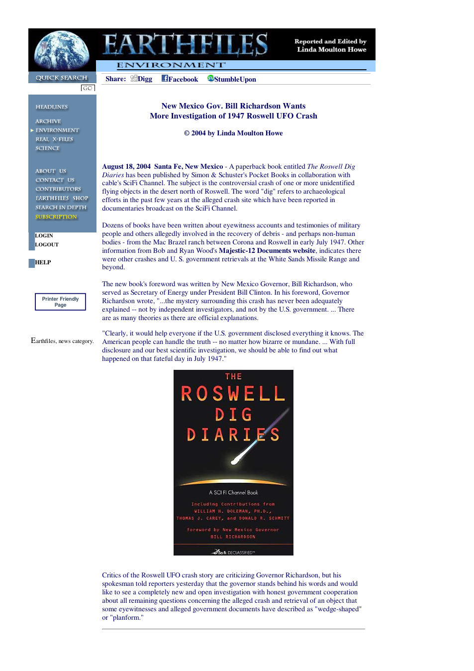 08 18 2004 New Mexico Gov. Bill Richardson Wants More Investigation of 1947 Roswell UFO Crash cover