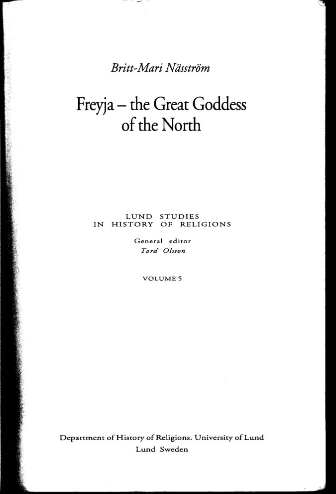 Britt-Mari Näsström - Freyja, The Great Goddess of the North (Lund Studies in History of Religions Vol 5) cover