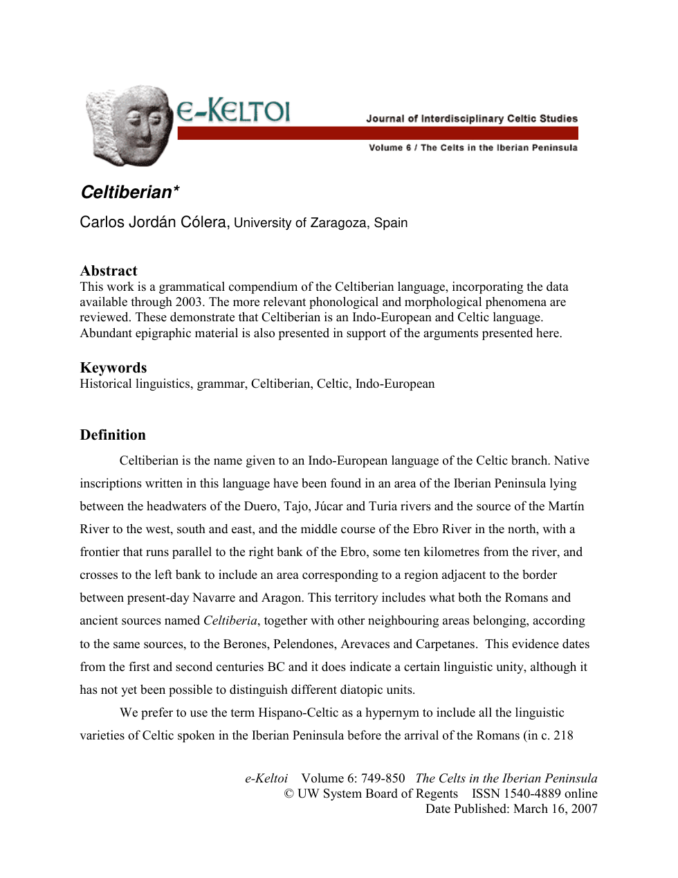 Celtiberian Language cover