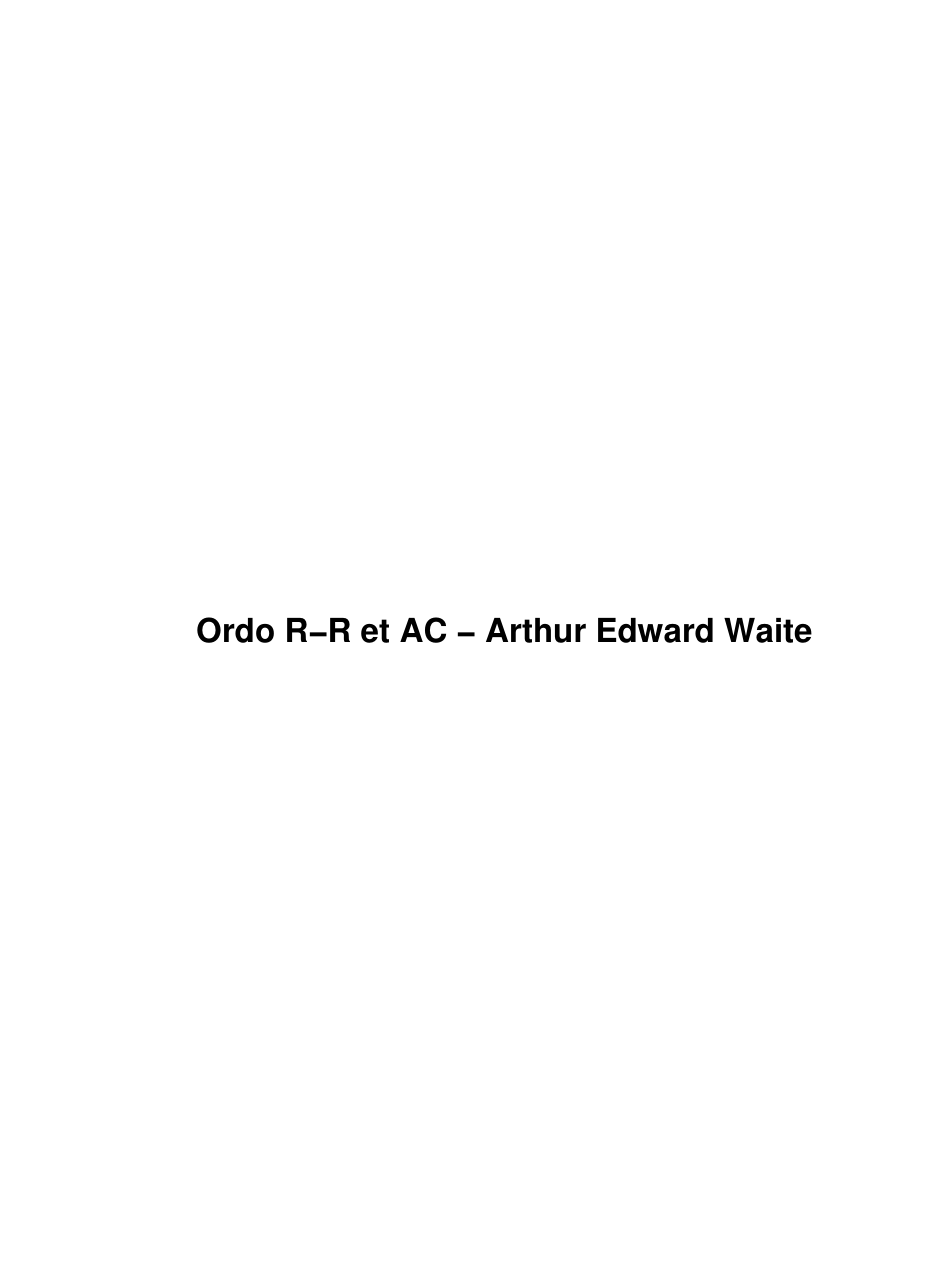A.E. Waite - Ordo Roseae Rubeae Et Aureae Crucis cover