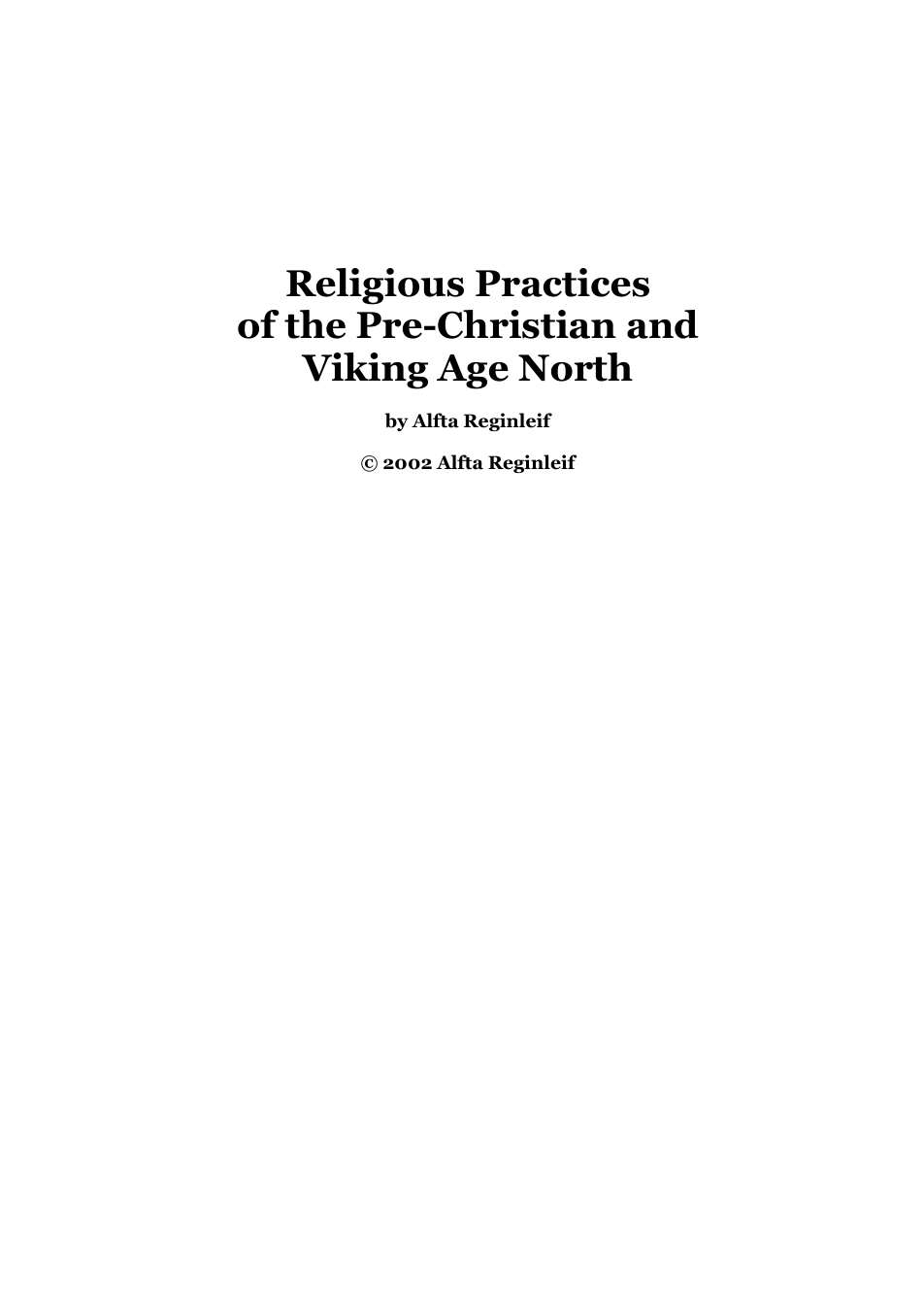Alfta Reginleif - Religious Practices of the Pre-Christian and Viking Age North cover