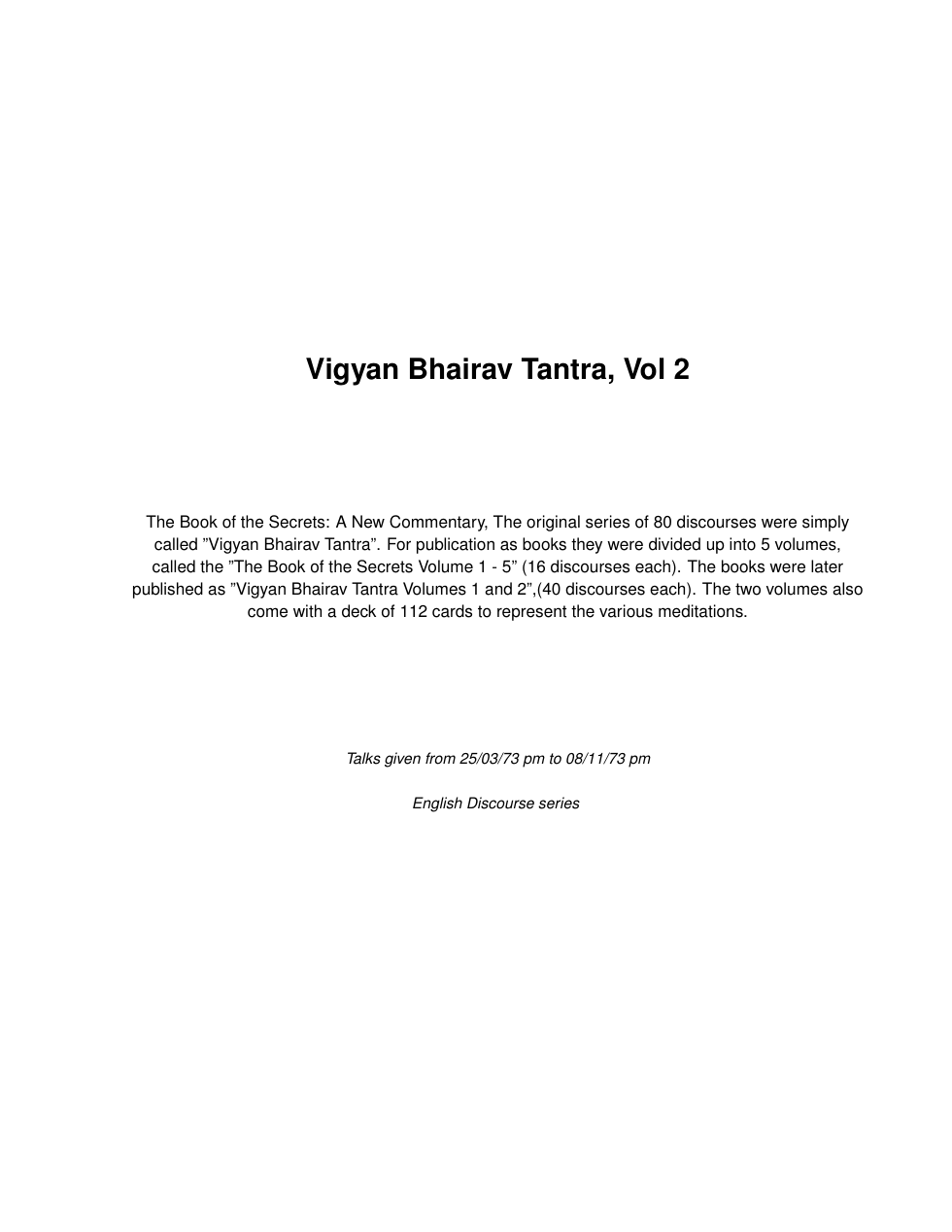 Vigyan Bhairav Tantra Volume 2 cover