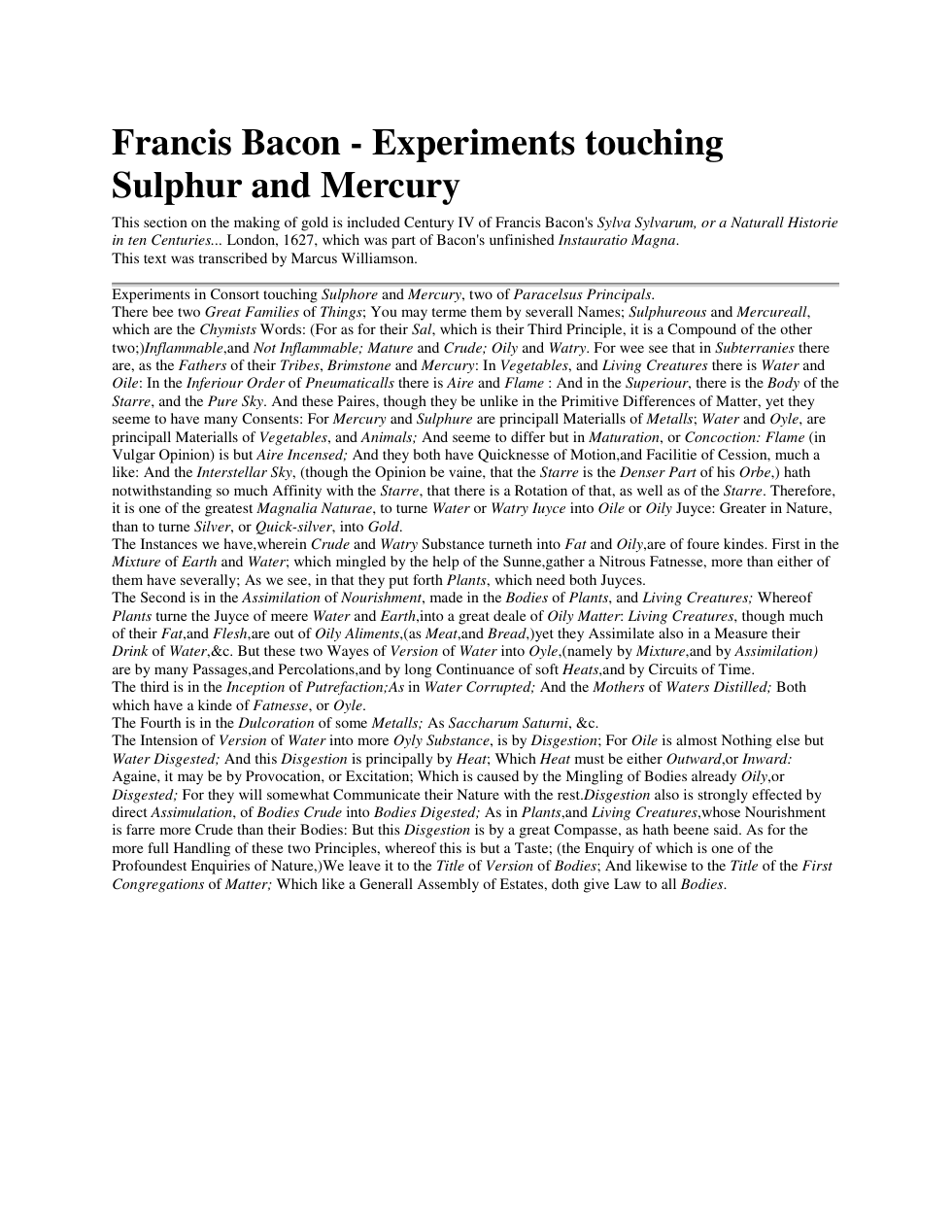 Francis Bacon - Experiments touching Sulphur and Mercury cover