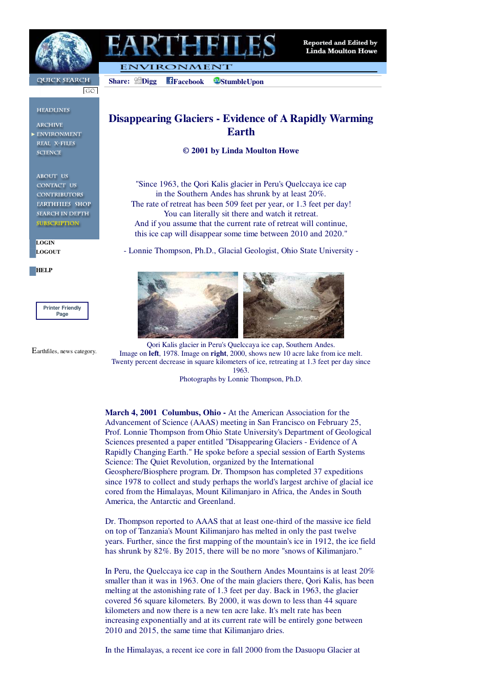 03 04 2001 Disappearing Glaciers - Evidence of A Rapidly Warming Earth cover