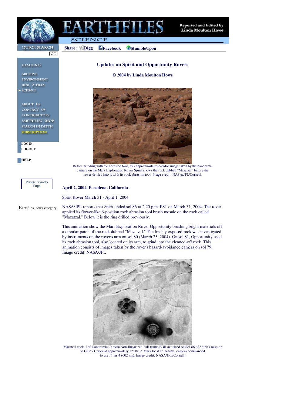 04 02 2004 Updates on Spirit and Opportunity Rovers cover