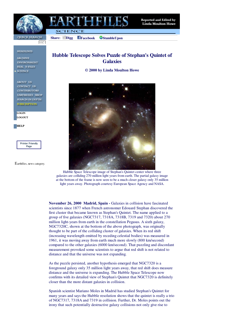 11 26 2000 Hubble Telescope Solves Puzzle of Stephan's Quintet of Galaxies cover