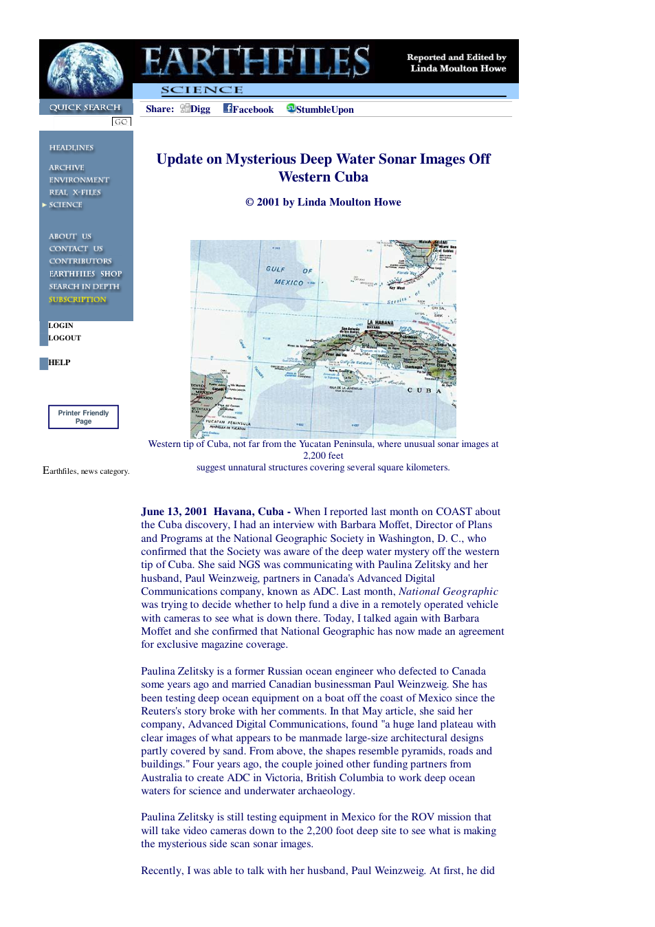 06 13 2001 Update on Mysterious Deep Water Sonar Images Off Western Cuba cover