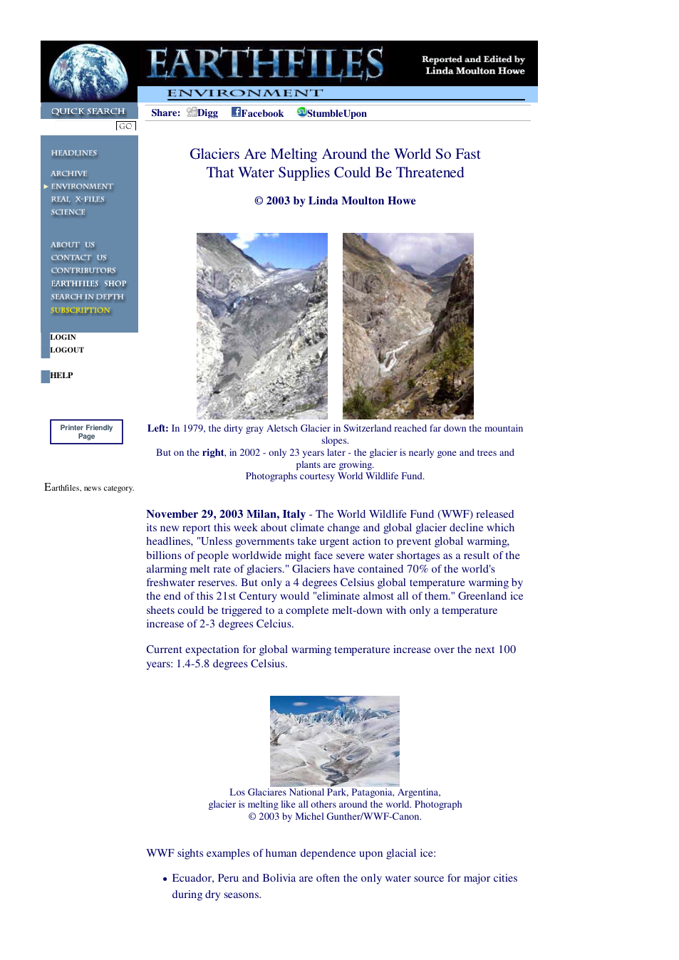 11 29 2003 Glaciers Are Melting Around the World So Fast That Water Supplies Could Be Threatened cover
