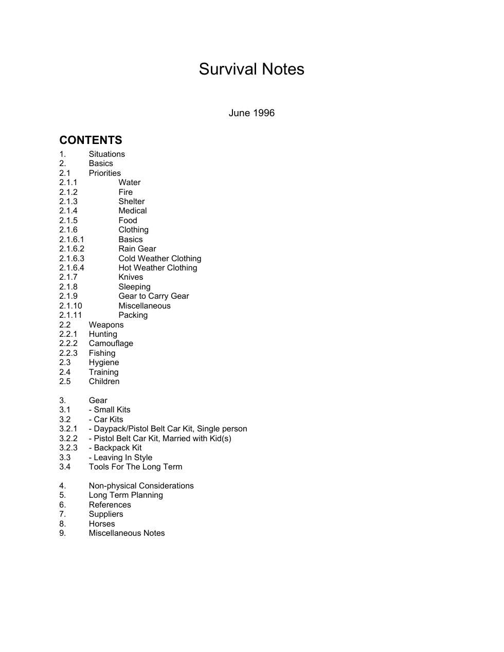 Survival Notes 1996 67 pages cover